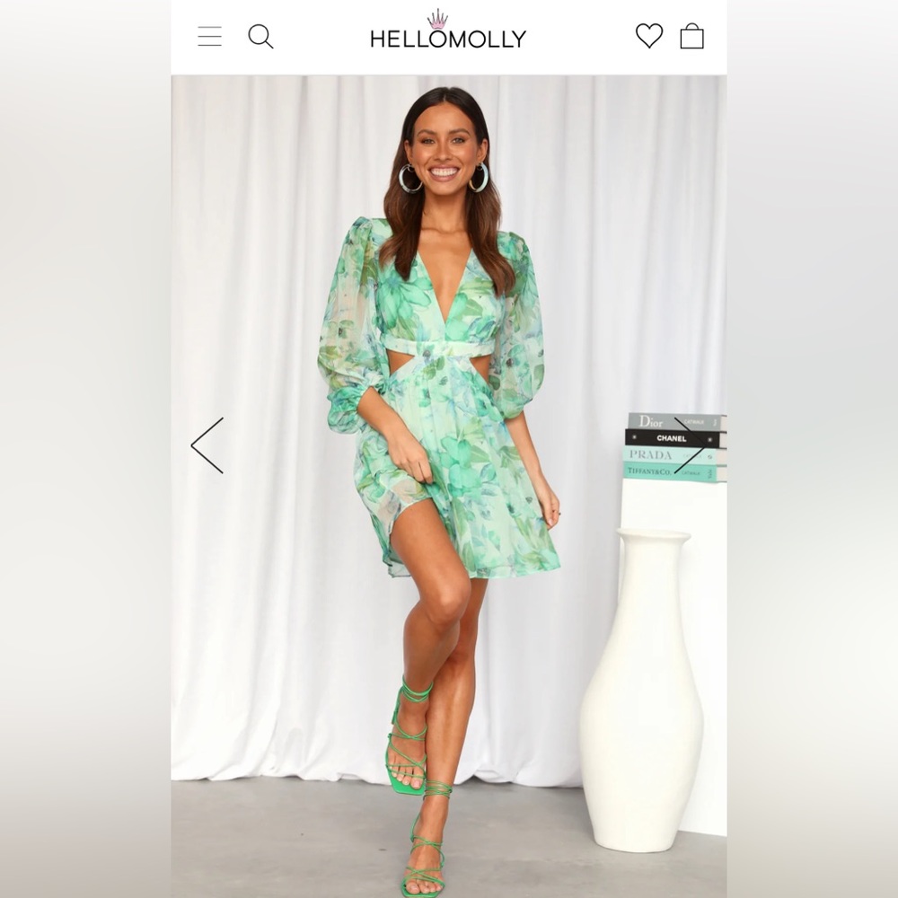 Green Blue Mini Blouse Dress